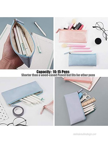 EONMIR PU Leather Pencil Cases Pouch Bag with Zipper,Small Simple Pencil Pouches Makeup Pouch Cosmetic Pouch Blue+Pink