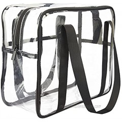 Extra Large Clear Cosmetic Makeup Bag Transparent PVC Tote Shoulder Bag Stadium Approved Waterproof Clear Toiletry Carry Pouch Makeup Artist Bag Diaper Bag Black