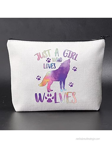 JINUP Howling Wolf Gift Wolf Lover Gift Just A Girl Who Loves Wolves Makeup Bag Cosmetic Zipper Pouch Travel Toiletry Bag wolf bag