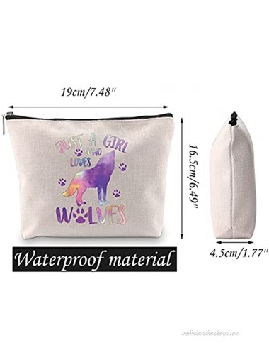 JINUP Howling Wolf Gift Wolf Lover Gift Just A Girl Who Loves Wolves Makeup Bag Cosmetic Zipper Pouch Travel Toiletry Bag wolf bag