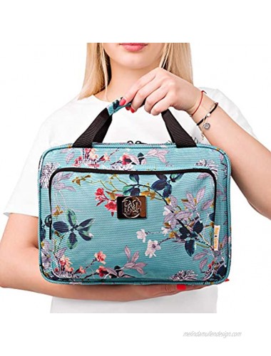 Large Hanging Travel Cosmetic Bag For Women Travel Toiletry And Cosmetic Makeup Bag With Many Pockets Turquoise flowers