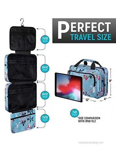 Large Hanging Travel Cosmetic Bag For Women Travel Toiletry And Cosmetic Makeup Bag With Many Pockets Turquoise flowers