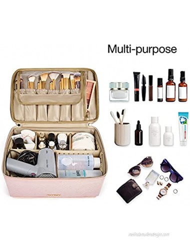 Large Makeup Bag BAGSMART Double Layer Cosmetic Makeup Organizer Travel Makeup Train Case with Shoulder Strap for Cosmetics Makeup Brushes Toiletries Travel Accessories