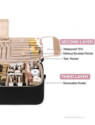 Large Makeup Bag,BAGSMART Double-Layer Makeup Case with Shoulder Strap Cosmetic Organizer Bag Train Case for Makeup Brushes Palettes Sponge Toiletries,Black