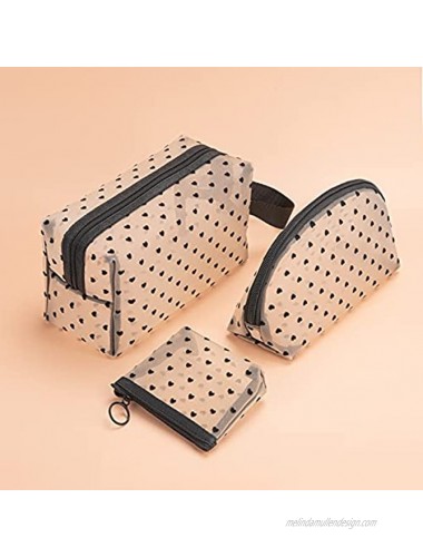 Loveriyo 3pcs Makeup Bag Cosmetic Bag Set Portable Large Capacity Mesh Toiletry Bag for Travel Fashion Zipper Pouch Cute Heart Small Makeup Bags for Women and Girls