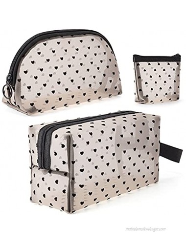 Loveriyo 3pcs Makeup Bag Cosmetic Bag Set Portable Large Capacity Mesh Toiletry Bag for Travel Fashion Zipper Pouch Cute Heart Small Makeup Bags for Women and Girls