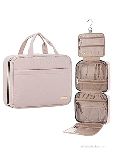 NISHEL Large Hanging Travel Toiletry Bag Portable Makeup Organizer Water Resistant Cosmetic Holder for Brushes Set Full-Sized Shampoo Conditioner Accessories Pink