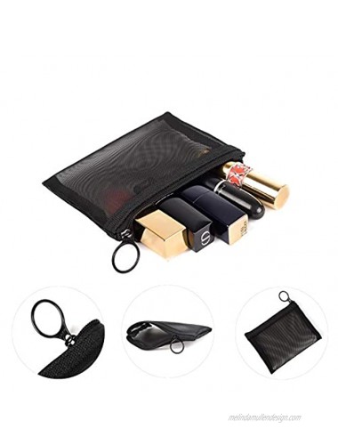 Patu Zipper Mesh Bags Pack of 4 S M L & Pencil Pouch Beauty Makeup Cosmetic Accessories Organizer Travel Toiletry Kit Set Storage Case Black