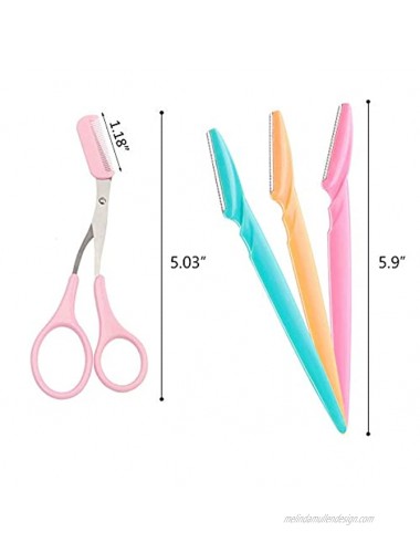 60 Pcs Eyebrow Razors and 1Eyebrow Scissor pink Multipurpose Exfoliating Dermaplaning Tool Trimming Shaving Grooming Face Razor and Eyebrow Shaper For Women and Man With Precision Cover