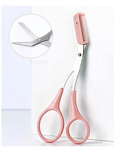 Eyebrow Trimmer Scissor with Comb Facial Hair Removal Grooming Shaping Shaver Cosmetic Makeup Accessories Pink Titanium Color