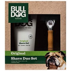 Bulldog Skincare Shave Duo Set for Men Includes Original Shave Gel with Aloe and Green Tea 5.9 Ounces Plus Bamboo Razor
