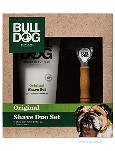 Bulldog Skincare Shave Duo Set for Men Includes Original Shave Gel with Aloe and Green Tea 5.9 Ounces Plus Bamboo Razor