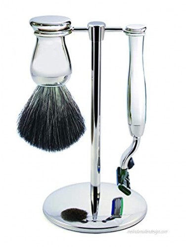 Edwin Jagger 3pc Gillette Mach3 Shaving Brush Black Synthetic Fibre With Stand Chrome Plated … Chrome