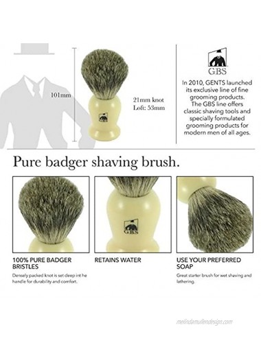 GBS Men's Shaving Set Ivory 3 Piece set Badger Hair Brush Ceramic Mug & 97% All Natural Shave Soap Compliments any Shaving Razor For The Best Shave Grooming