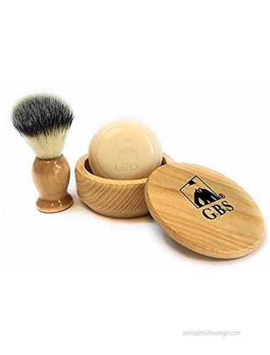 G.B.S Men's Wet Shave Kit- 100% Pure Synthetic Hair Bristle Shaving Brush Beech Wood Shaving Soap Bowl Cup with Lid Cover and Natural Shaving Soap- Best Compliments for Any Razor Beech Wood Set
