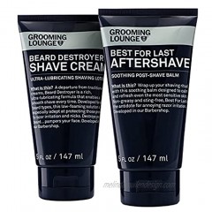 Grooming Lounge It Takes Two To Make A Shave Go Right Kit Beard Shave Cream & Best For Last Aftershave Soothing Aftershave Cream Fragrance-Free No Sting Heals Razor Burn & Shaving Irritation Gift Set Value Kit
