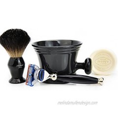 Haryali London 4 Pc Mens Shaving Kit 5 Edge Razor With Black Badger Hair Shaving Brush Soap and Shaving Mug Set For Men