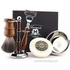 Haryali London Shaving Kit – 5 Pc Wooden Shaving Kit – 5 Edge Shaving Blade Shaving Razor Synthetic Hair Shaving Brush – Shaving Soap – Shaving Bowl – Shaving Stand Sustainable Shaving Set as Gift