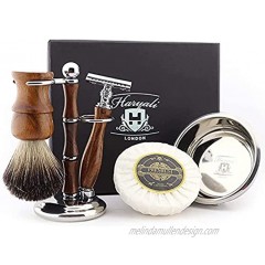 Haryali London Shaving Kit – 5 Pc Wooden Shaving Kit – Double Edge Safety Razor Badger Shaving Brush – Shaving Soap – Shaving Bowl – Shaving Stand Shaving Set as Gift