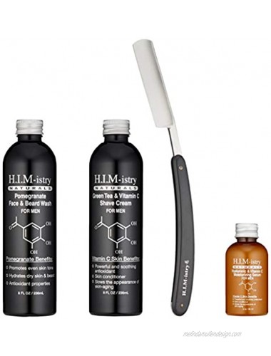 H.I.M-istry Naturals Skincare System with Pomegranate Face and Beard Wash Argan Shave Oil and Vitamin C Serum