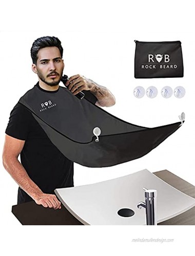 ROCK BEARD Beard Apron Cape for Men Trimming and Shaving Waterproof and Non-Stick Beard Clippings Catcher Bib with 4 Suction Cups，Best Gift for Man husband boyfriend Black