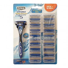 Schick Newly Improved Hydro Premium 5 Men's 5 Blade Razor Set with 1 Handle and 17 Blades Equipped with Moisture Gel Reservoir 40% decrease of Skin Irritation Good for Wet Shaving