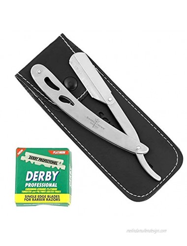 Sword & Crown Professional Made in Germany Straight Razor with 100 Pieces Interchangeable Single Edge Blade Set w the Razor Case Stainless Steel w 100 Derby Professional Blades