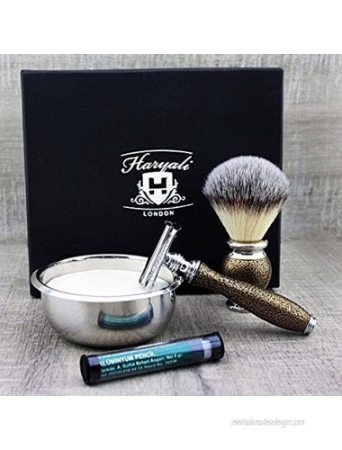 Vintage Style Men's Shaving & Grooming Set ft Synthetic Brush DE Safety Blades NOT Included Engraved Bowl & Soap