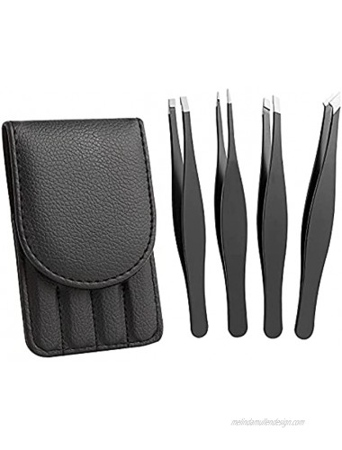 4 in 1 Ingrown Hair Removal Kit Professional 4 pieces Tweezers for Women Premium Precision Tweezers Set for Removal Eyebrows and Facial Ingrown Hair Black Portable Size Stainless Steel