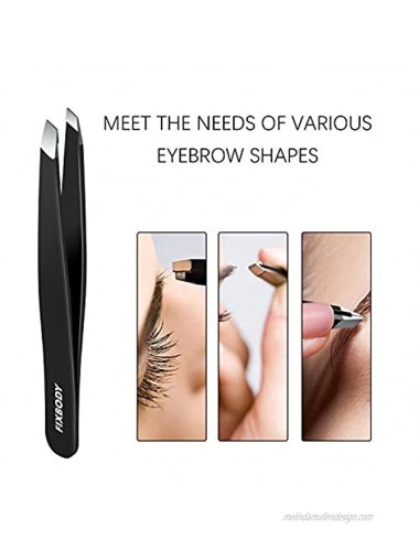 FIXBODY Stainless Steel Eyebrows Plucking Tweezers Precision Flat and Slant Eyebrows Tweezer Set for Ingrown Hair Black