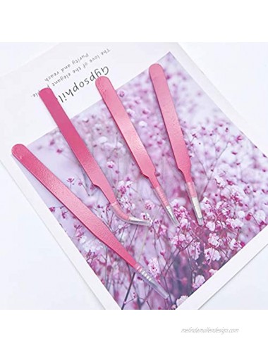 LAKYTION 4 PCS Stainless Steel Tweezers Straight and Curved Tip Professional Tools Set Tweezers Nipper for Nail Art Sticker with Flannel Bag