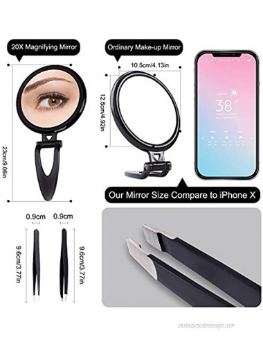 Magnifying Mirror 20X with Stand Handheld Mirror with Handle Portable Hand Mirror with Magnification 5 Inch Foldable Double sided Round