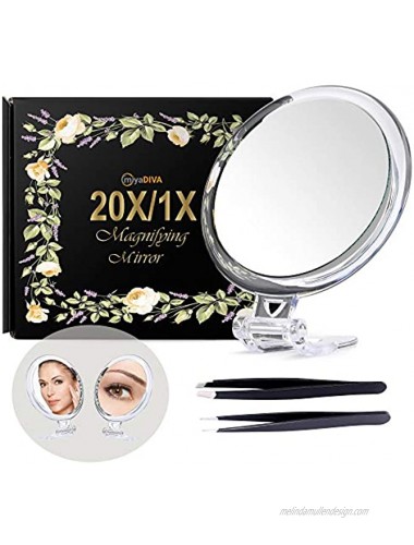 Magnifying Mirror 20X with Stand Handheld Mirror with Handle Portable Hand Mirror with Magnification 5 Inch Foldable Double sided Round