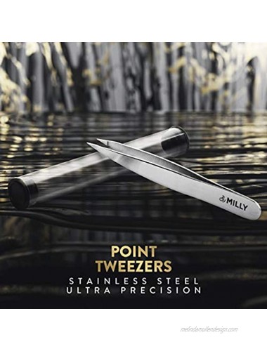 Pointed Tweezers Stainless Steel Perfectly Aligned Hand-Filed Point Tip Precision Tweezers Tweezers for Ingrown Hair Eyebrows Facial Hair Splinters Glass Removal Silver