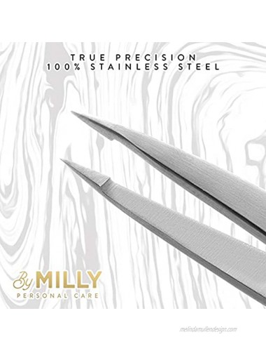 Pointed Tweezers Stainless Steel Perfectly Aligned Hand-Filed Point Tip Precision Tweezers Tweezers for Ingrown Hair Eyebrows Facial Hair Splinters Glass Removal Silver