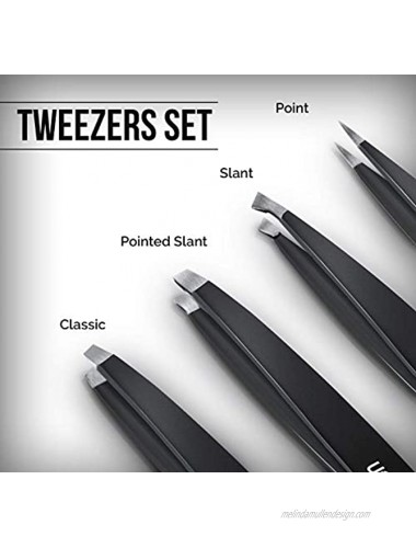 Professional Stainless Steel Tweezers Set 4-Piece – Precision Tweezers for Ingrown Hair Facial Hair Splinter Blackhead and Tick Remover