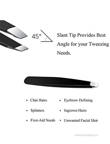 Slant Tweezers Professional Stainless Steel Slant Tip，Precision Eyebrow Tweezers For Your BeautySingle-Black