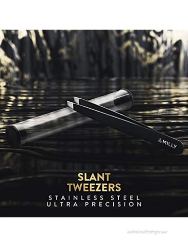 Slant Tweezers Stainless Steel Perfectly Aligned and Hand-Filed Slanted Tips for Ultra Precision Tweezers for Eyebrows For Men and Women Precision Tweezers Professional Black