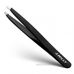 Slant Tweezers Stainless Steel Perfectly Aligned and Hand-Filed Slanted Tips for Ultra Precision Tweezers for Eyebrows For Men and Women Precision Tweezers Professional Black