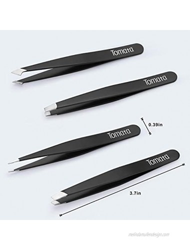 Tweezers for Eyebrows 4-piece Slant Tip and Pointed Eyebrow Tweezer Set Great Precision for Eyebrows Facial Hair Ingrown Hair Splinter Blackhead and Tick Remover Black