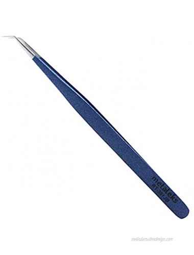 Tweezers for Eyelash Extension Long 45° Angular Tip Tweezers Hand Crafted Surgical Stainless Steel Precision Tweezers  Metallic Blue Powder Coated