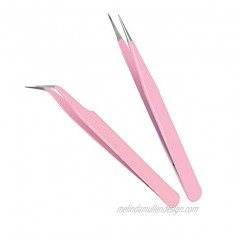 ZeroZ 2 Pcs Stainless Steel Tweezers for Eyelash Extensions Precision Electronics Nail Sticker Rhinestone Jewelry Anti-Static Non-Magnetic Pink
