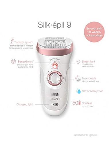 Braun Epilator Silk-épil 9 9-720 Hair Removal for Women Wet & Dry Womens Shaver & Trimmer Cordless Rechargeable