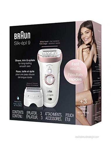 Braun Epilator Silk-épil 9 9-720 Hair Removal for Women Wet & Dry Womens Shaver & Trimmer Cordless Rechargeable