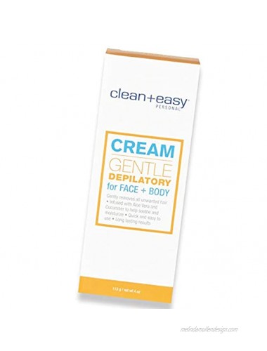 Clean + Easy Cream Gentle Depilatory for Facial and Full Body Hair Removal Removes Hair from Fine to Coarse Unsightly Hair Long Lasting Hair-Free Results Perfect for Sensitive Skin 4 oz 1-Pack