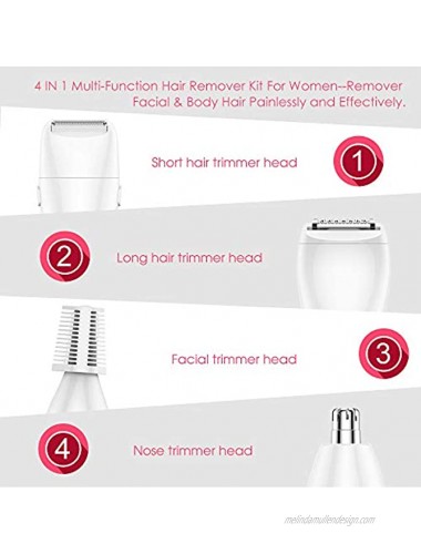 Electric Epilators Kit for Women by TOUCHBeauty 4 in 1 Face Nose Hair Eyebrow Bikini Trimmer for Skin Cordless with Portable Case Battery Powered