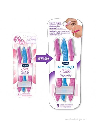 Schick Hydro Silk Touch-Up Multipurpose Exfoliating Dermaplaning Tool Eyebrow Razor and Facial Razor with Precision Cover 3 Count Packaging May Vary
