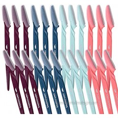 Simplosophy Branded Dermaplaning Tool for Face and Bikini Line Peach Fuzz Hair Removal Razors for Women Helps Exfoliate and Smooth The Skin Stainless Steel Blades 24 Count 4 Colors