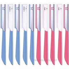 10 Pieces Women's Facial Razor Eyebrow Shaver Razor Brow Shaper Eyebrow Trimmer Dermaplaner Shaping Tool with Cover Pink+Blue