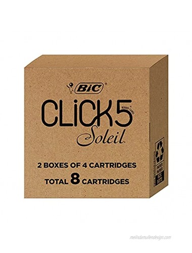 BIC Click 5 Soleil Women's Razor Refills with 5 Flexible Blades and Recyclable Box 2 Boxes of 4 Cartridges Total of 8